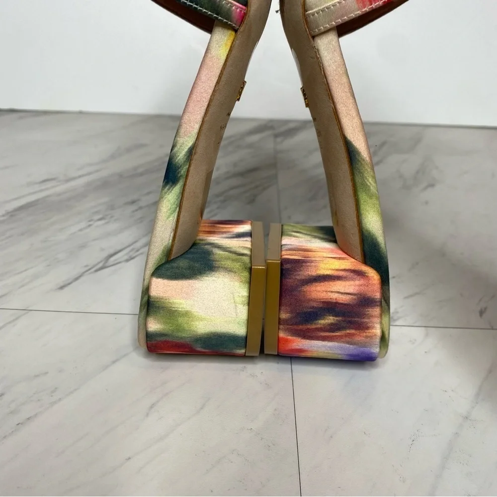 Stuart Weitzman Cayman 35 Square Toe Multicolor Block Heel Sandal 9 1/2 B - Picture 6 of 14
